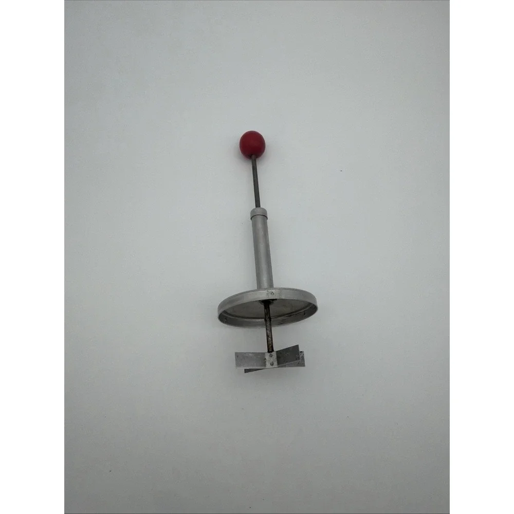 VINTAGE NUT FOOD CHOPPER/DICER HAND PRESS ALUMINUM SPRING TOP w/ WOODEN RED NOB